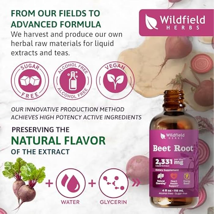WILDFIELD HERBS 4 Oz Beet Root Liquid Beetroot Extract Drops - Circulation & Blood Pressure Support** | 2 Month Supply | - Made in USA - Beet Root Supplement - Alcohol & Sugar Free - Image 4