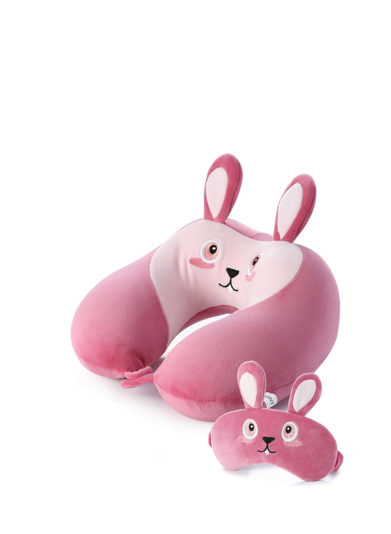 Y&D Travel Pillow for Kids and Adults  Animal Memory Foam Neck with Soft Fleece Cover Eye Mask Set Airplane Kit Drawstring Organizer Bag Machine Washable - Image 1