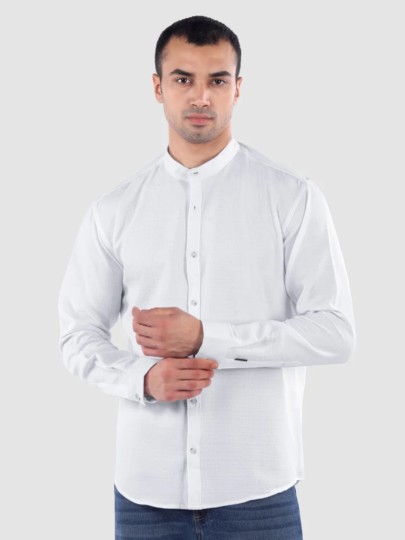 Beyoung White Breezy Stand Collar Shirt