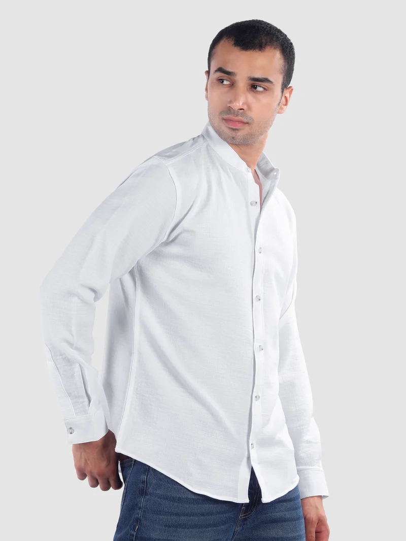 Beyoung White Breezy Stand Collar Shirt