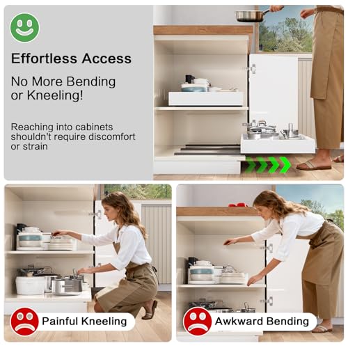 QUYUWU Pull out Cabinet Organizer,Extendable (12"-20") Heavy-Duty Pull-Out Drawers – Secured with Nano Adhesive Tape, Ideal for Cookware Storage, for Kitchen Base Cabinets (21" Dx12-20" W(1 Pack)) - Image 3