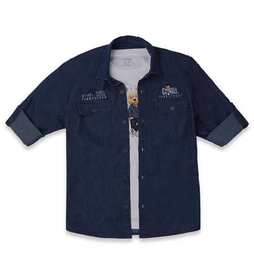 CAVIO Boys Blue Denim Casual Shirt with T-Shirt - Image 3