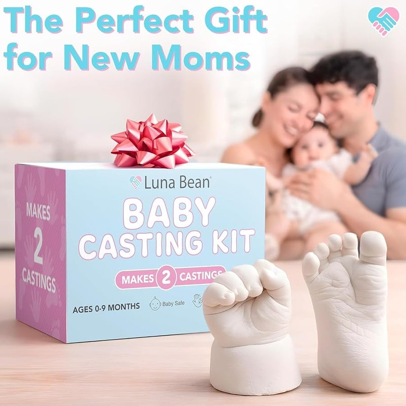 Luna Bean Baby Footprint and Hand Casting Kit (2 Pack) Personalized Baby Gifts for New Mom - Infant Newborn Foot Handprint Keepsake Mom to Be Gift | The original baby casting kit - captures newborn hand & foot forever. Non-toxic, safe, easy - perfect new mom gift - Image 2