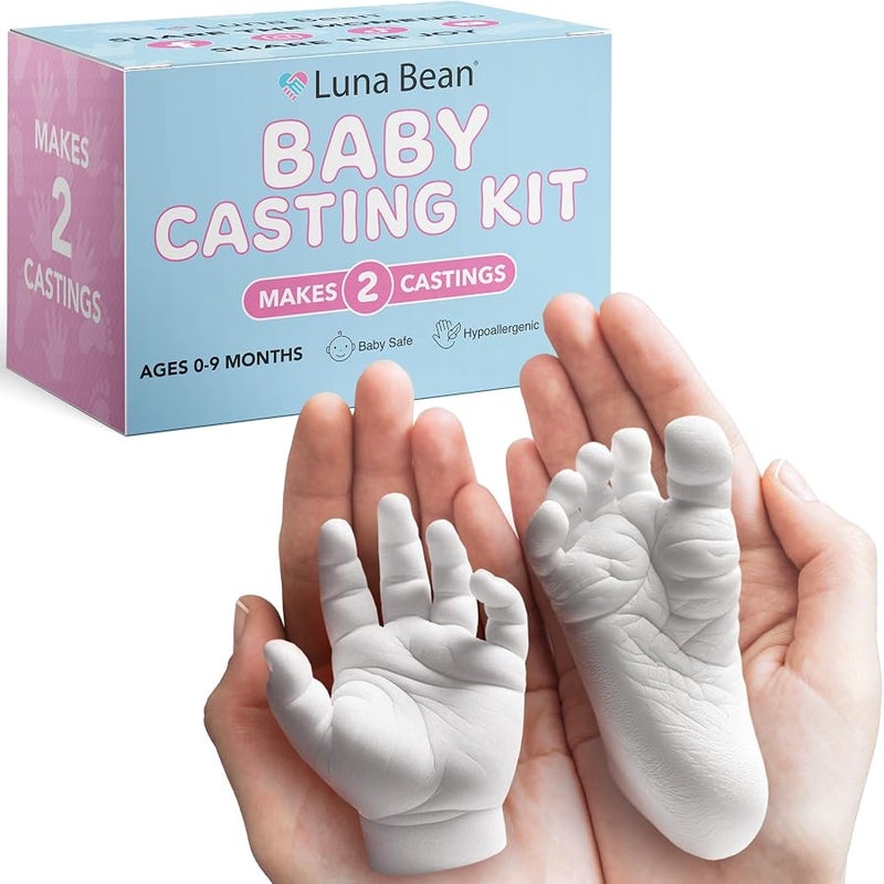 Luna Bean Baby Footprint and Hand Casting Kit (2 Pack) Personalized Baby Gifts for New Mom - Infant Newborn Foot Handprint Keepsake Mom to Be Gift | The original baby casting kit - captures newborn hand & foot forever. Non-toxic, safe, easy - perfect new mom gift - Image 1
