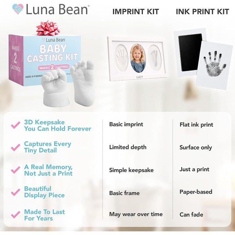 Luna Bean Baby Footprint and Hand Casting Kit (2 Pack) Personalized Baby Gifts for New Mom - Infant Newborn Foot Handprint Keepsake Mom to Be Gift | The original baby casting kit - captures newborn hand & foot forever. Non-toxic, safe, easy - perfect new mom gift - Image 4