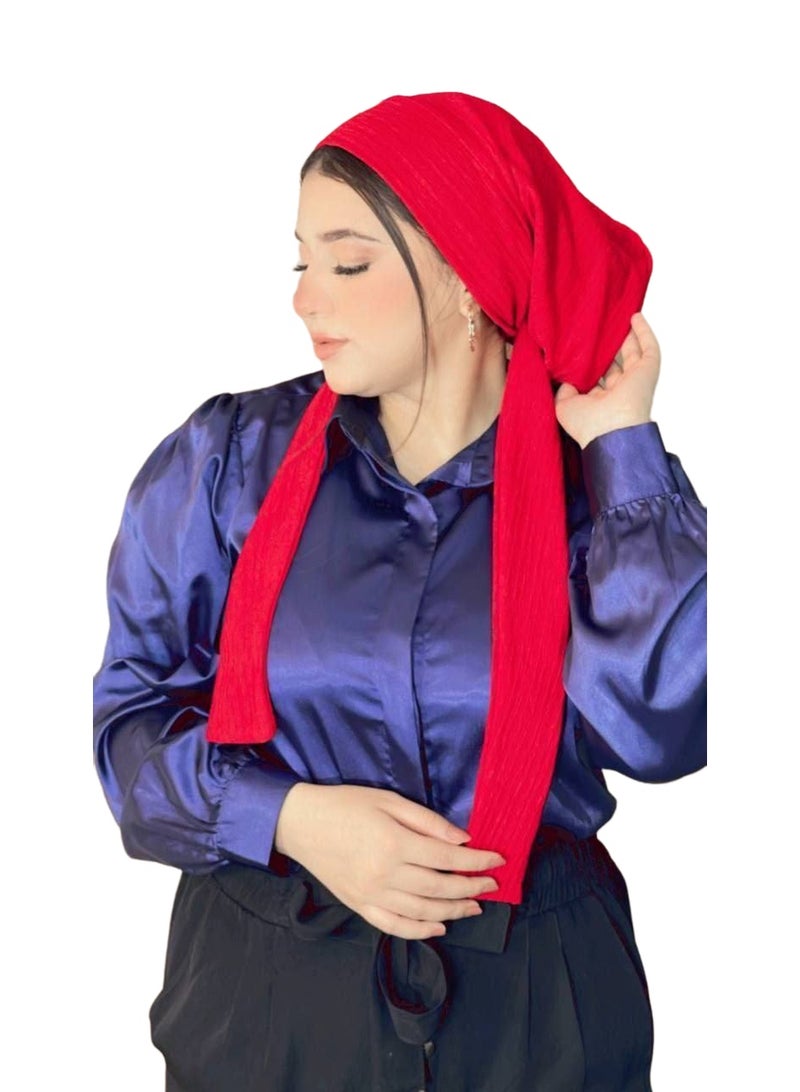 طرحة مكرمش فاخرة للنساء – تصميم عصري مريح – لون أحمر أنيق – خامة خفيفة عالية الجودة لإطلالة راقية