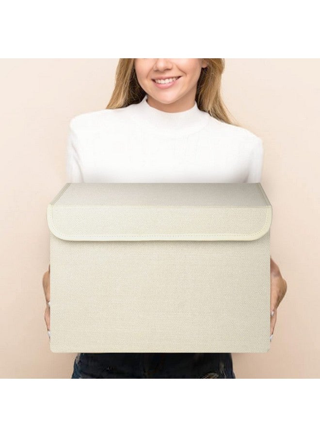 Bagnizer Bagnizer Medium 22 Quart [4-Pack] Linen Fabric Foldable Storage Cube Bin Organizer Basket with Flip-Top Lid & Handles, Clothes Blanket Box for Nursery, Playroom, Home, Office, Closet (14.4 x 10 x 10, Beige) - Image 2