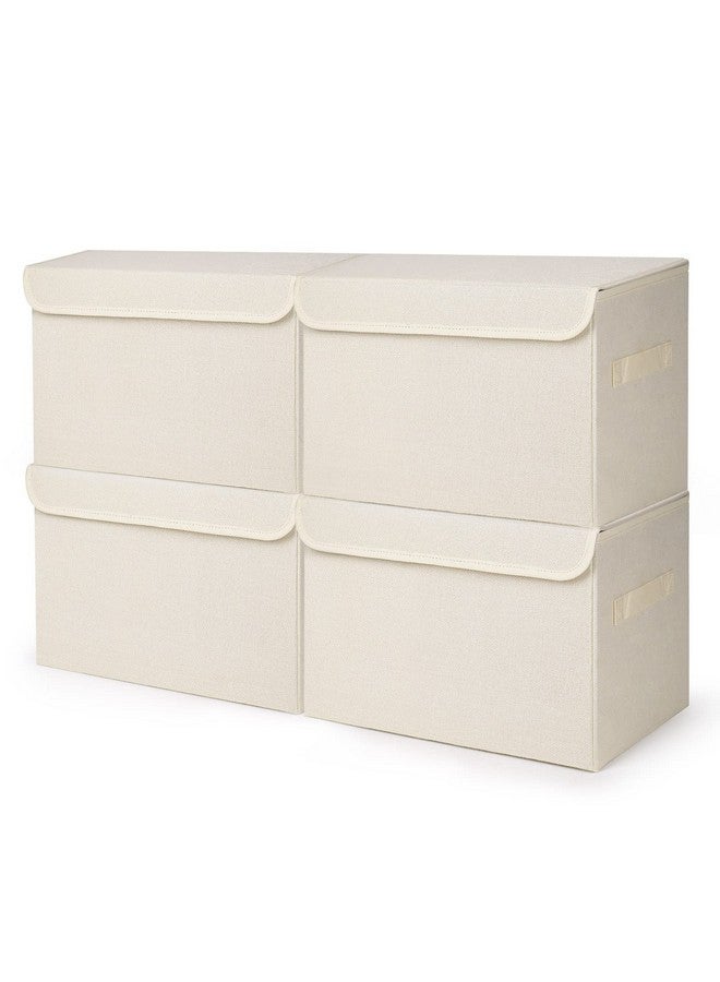 Bagnizer Bagnizer Medium 22 Quart [4-Pack] Linen Fabric Foldable Storage Cube Bin Organizer Basket with Flip-Top Lid & Handles, Clothes Blanket Box for Nursery, Playroom, Home, Office, Closet (14.4 x 10 x 10, Beige) - Image 1
