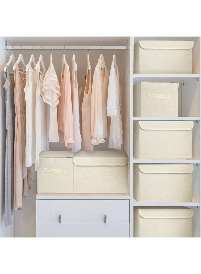 Bagnizer Bagnizer Medium 22 Quart [4-Pack] Linen Fabric Foldable Storage Cube Bin Organizer Basket with Flip-Top Lid & Handles, Clothes Blanket Box for Nursery, Playroom, Home, Office, Closet (14.4 x 10 x 10, Beige) - Image 3