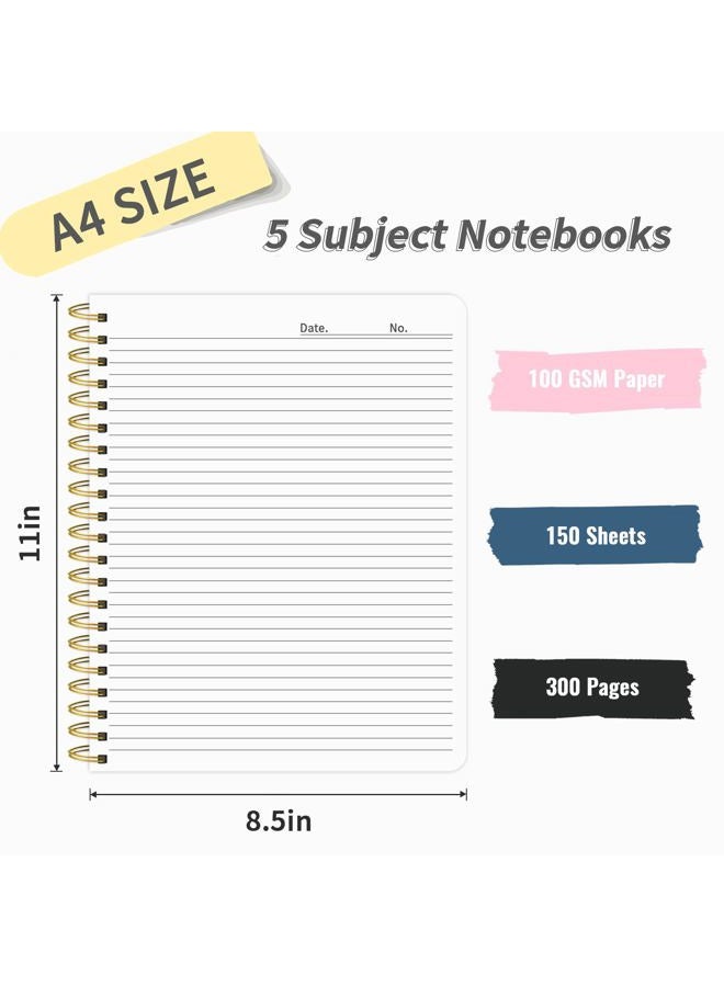 Ouzoustate 5 Subject Notebook College Ruled, 300 Pages A4 Hardcover Spiral Notebook with Removable Dividers Tabs, 8.5" x 11" 100GSM Large Lined Journal Notebooks for Work School - Image 2