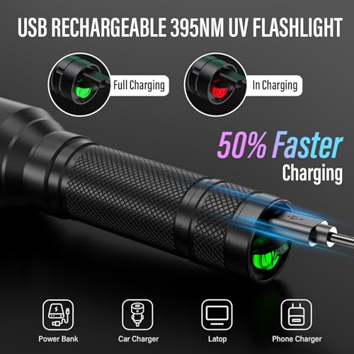RECHOO UV Flashlight Black Light, 21 LED 395nm Ultraviolet Rechargeable Flashlights UV Light, Waterproof Portable BlackLight Flashlights for Pet Urine Detection, Dry Stains, Bed Bug, Fluorescent Agent - Image 2