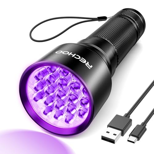 RECHOO UV Flashlight Black Light, 21 LED 395nm Ultraviolet Rechargeable Flashlights UV Light, Waterproof Portable BlackLight Flashlights for Pet Urine Detection, Dry Stains, Bed Bug, Fluorescent Agent - Image 1