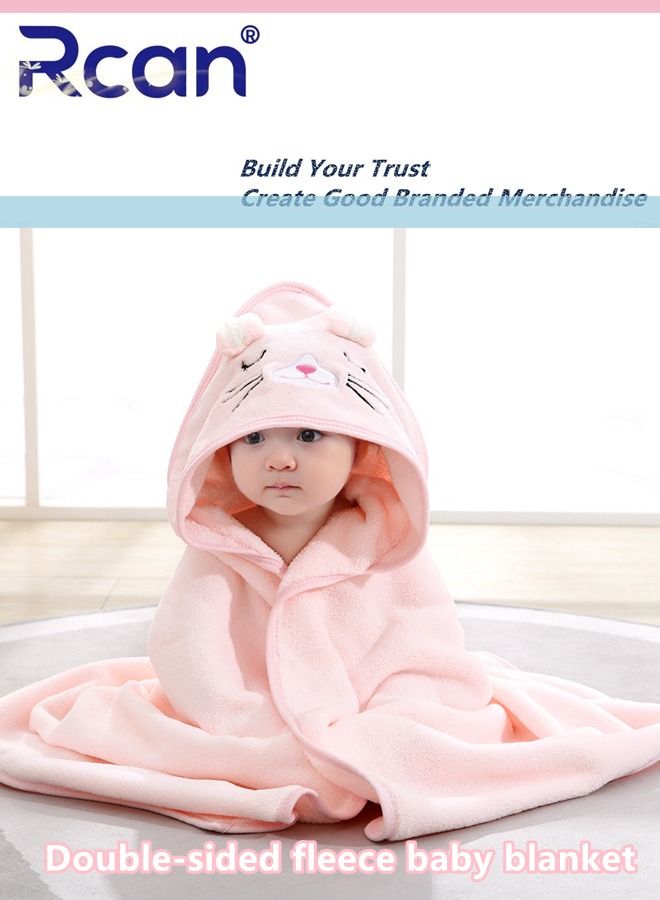 Rcan Baby Hooded Bath Towel, Toddler Soft Absorbent Towel, Baby Bathrobe, Cartoon Animal Design, Machine Washable Blanket, Coral Fleece Cape Style Bath Towel for Baby Boys and Girls - Image 1