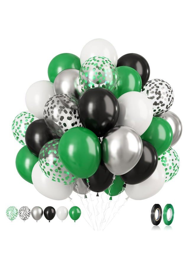 Biapian طقم بالونات داكنة خضراء، 60 قطعة بالونات عيد ميلاد خضراء وسوداء، بالونات كونفيتي سوداء وخضراء، بالونات لاتكس فضية معدنية للهيليوم للأولاد والأطفال لموضوع حفلة ألعاب الفيديو وكرة القدم ولوازم حفلات استقبال المواليد - Image 1