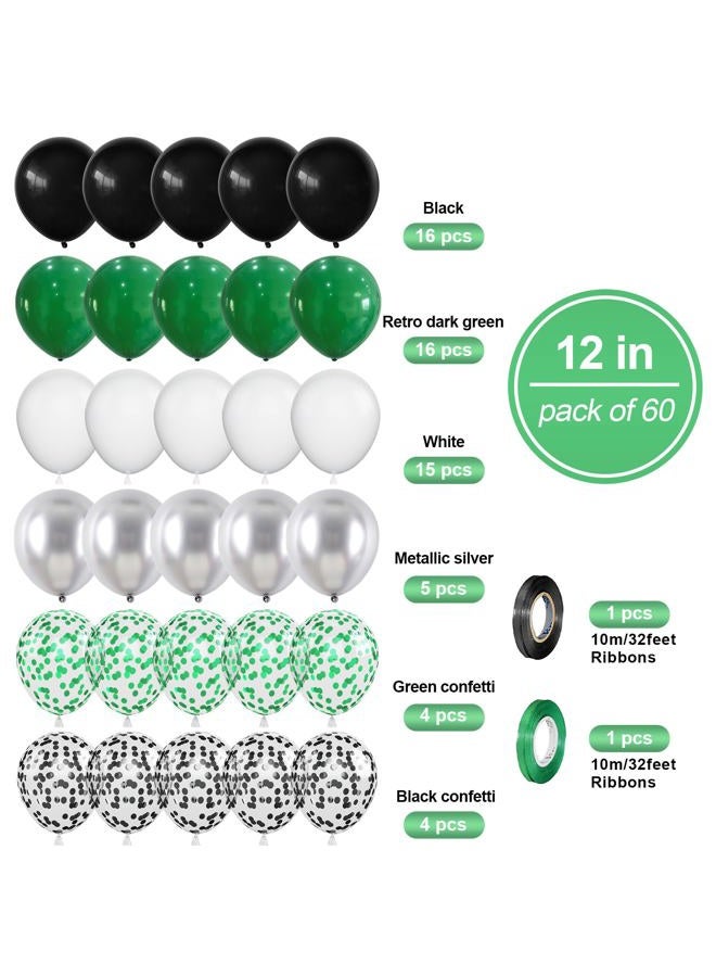 Biapian طقم بالونات داكنة خضراء، 60 قطعة بالونات عيد ميلاد خضراء وسوداء، بالونات كونفيتي سوداء وخضراء، بالونات لاتكس فضية معدنية للهيليوم للأولاد والأطفال لموضوع حفلة ألعاب الفيديو وكرة القدم ولوازم حفلات استقبال المواليد - Image 2