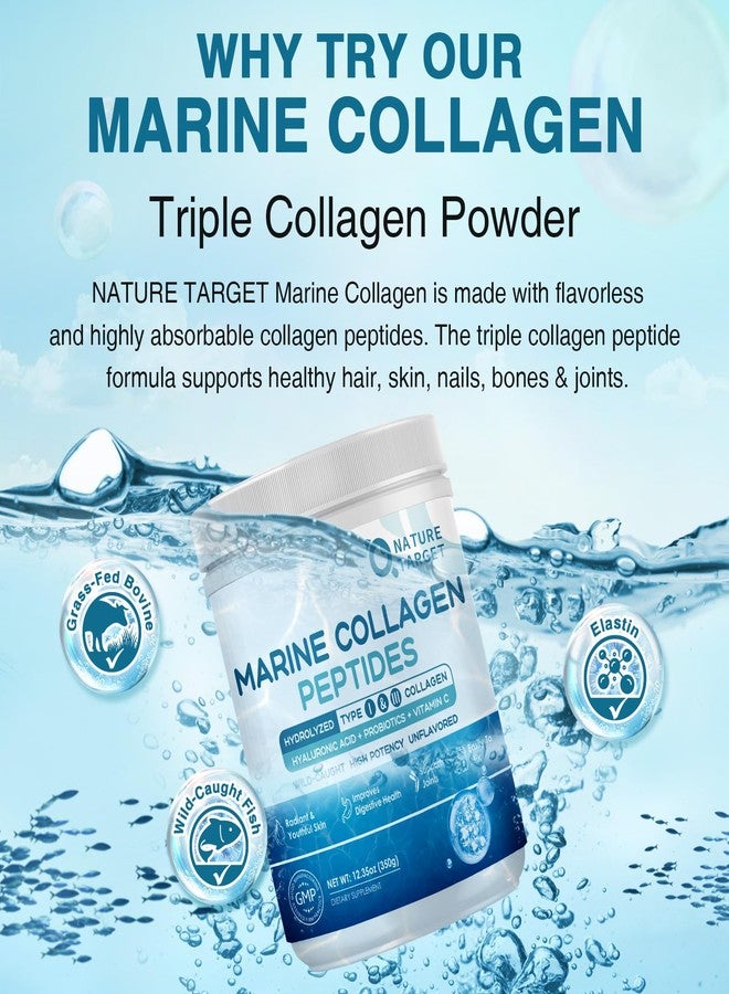 NATURE TARGET Marine Collagen Peptides Powder - Type I & III Collagen with Probiotics, Vitamin C & Hyaluronic Acid for Skin, Hair, Nails, Wild-Caught Fish & Grass-Fed Bovine, 35 Servings - Image 3