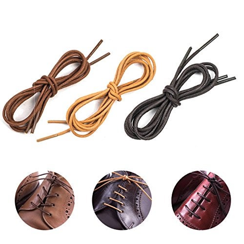 Lify Waxed Cotton Extra Thin Round Unisex Shoelaces for Formal, Dress, Oxford Shoes, Teak, Tan & Coffee (3 Pair, Each 80CM (31.5'')) - Image 2