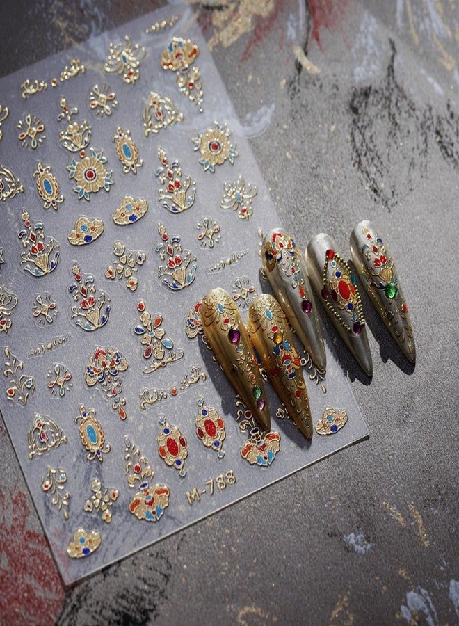 TOGZOM 5D Embossed Nail Sticker Luxury Gold Jewelry Nail Art Sticker Self Adhesive Nail Decals Gems Nail Art for Women Manicure Supplies DIY Nails Art Decorations - Image 2