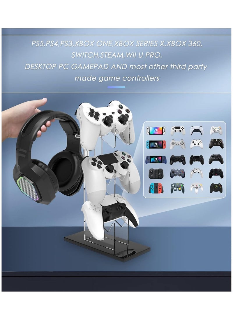 Hihonor - Universal 3 Tier Controller Stand and Headset Holder Game Accessories Storage Bracket Gaming Accessories for PS5 PS4, Controller Holder Headset Stand, Black - Image 1