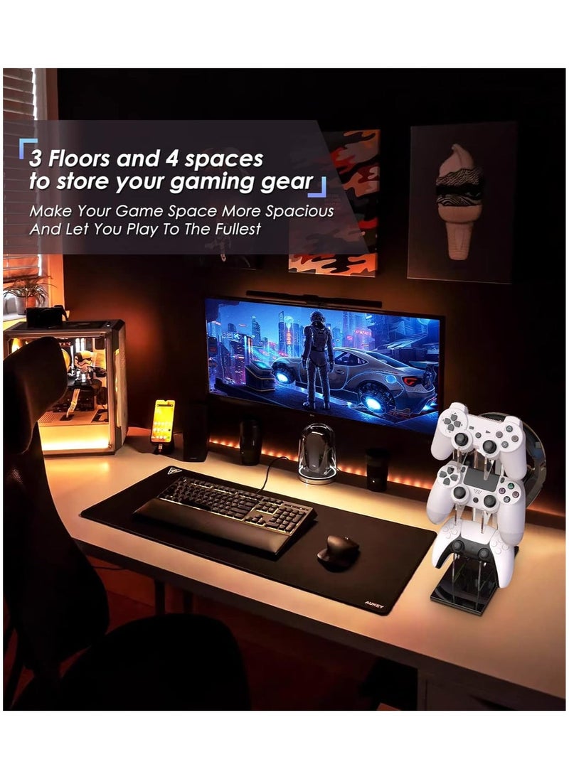 Hihonor - Universal 3 Tier Controller Stand and Headset Holder Game Accessories Storage Bracket Gaming Accessories for PS5 PS4, Controller Holder Headset Stand, Black - Image 1
