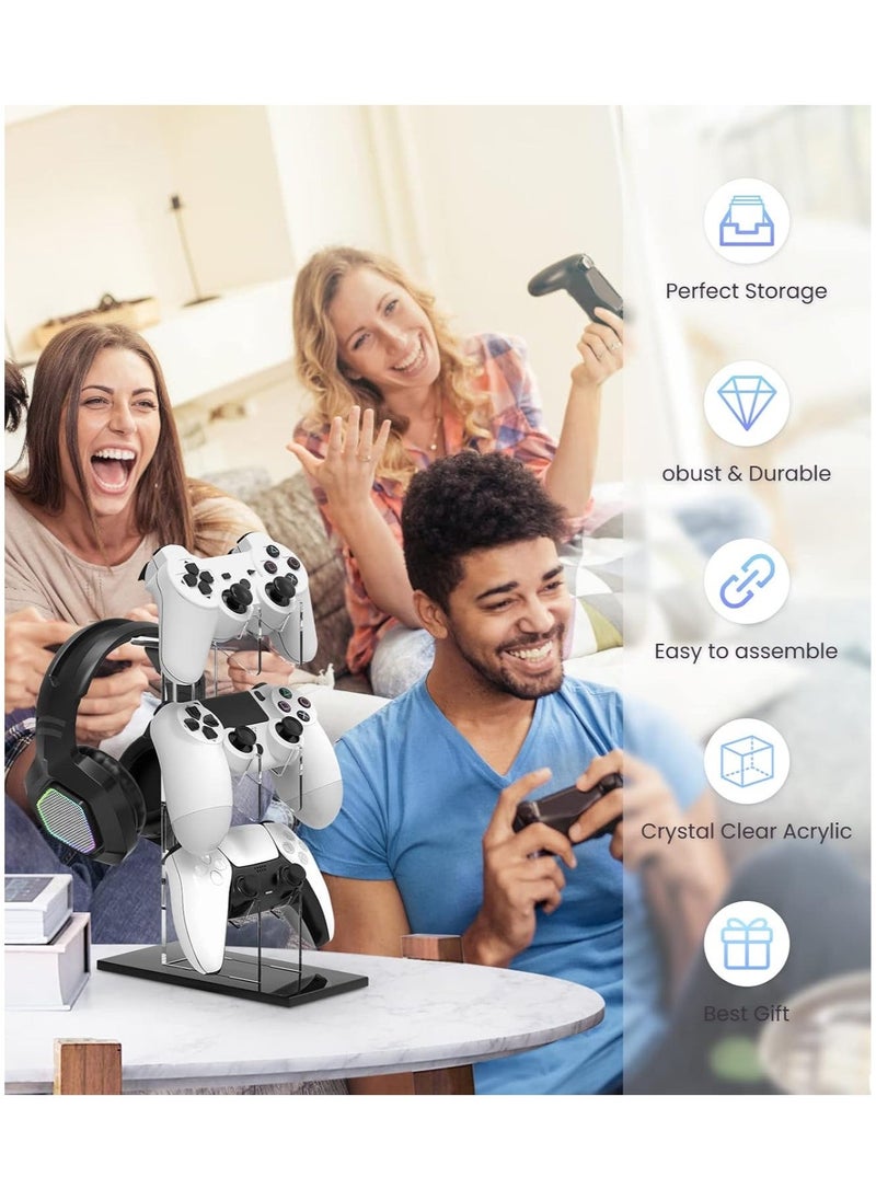 Hihonor - Universal 3 Tier Controller Stand and Headset Holder Game Accessories Storage Bracket Gaming Accessories for PS5 PS4, Controller Holder Headset Stand, Black - Image 1