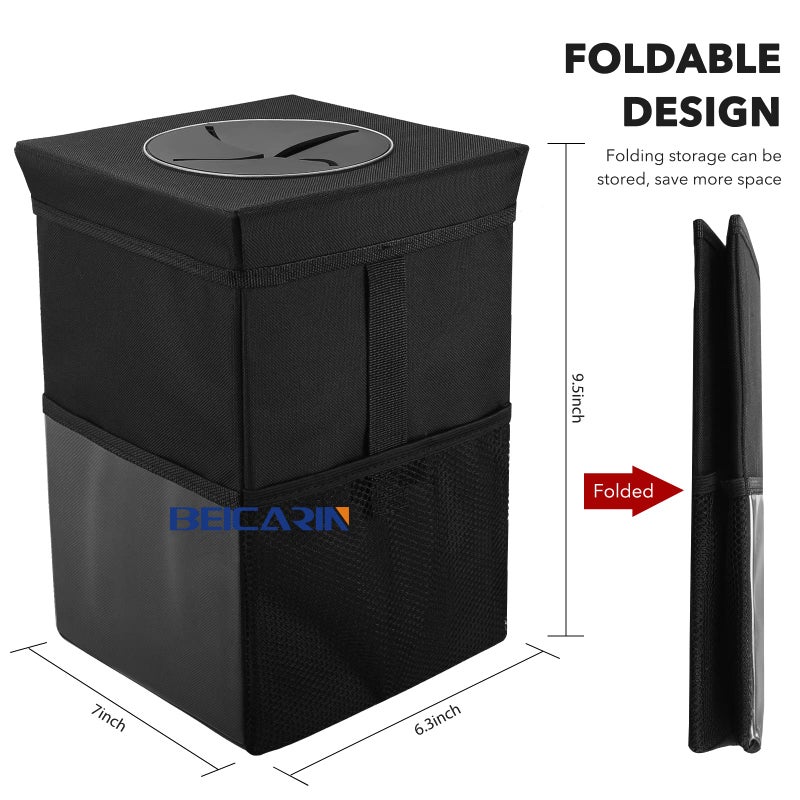 Beicarin Car Trash Can with Lid - Car Trash Bag Hanging with Storage Pockets Collapsible and Portable Car Garbage Bin, Leak-Proof Car Organizer, 1.82 Gallons Multipurpose Trash Bin for Car - Image 4