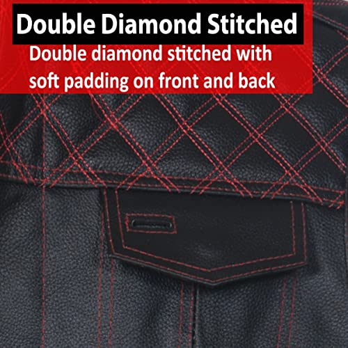Jackets 4 Bikes SOA Men's Motorcycle Vest, Geniune Buffalo Leather, Back Armor, Inside Pockets, Motorbike Riding Club Vests Paisley Red L - Image 3