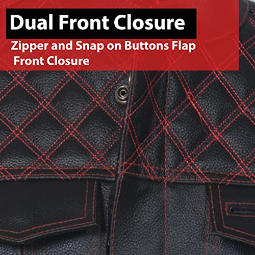 Jackets 4 Bikes SOA Men's Motorcycle Vest, Geniune Buffalo Leather, Back Armor, Inside Pockets, Motorbike Riding Club Vests Paisley Red L - Image 4
