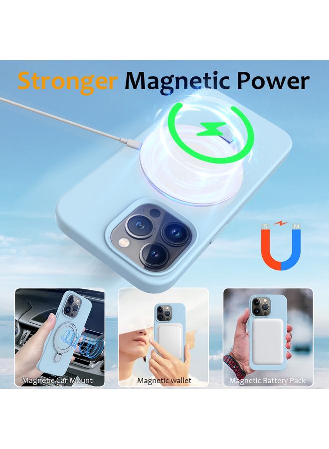 زبون جراب لهاتف iPhone 13 Pro Max مصنوع من السيليكون السائل المغناطيسي MagSafe مع حامل حلقي - Image 3