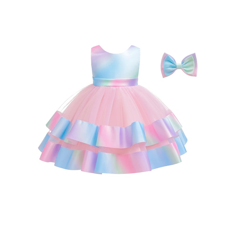 AIMJCHLD Infant Girls Easter Big Bowknot Dresses Baby Little Girls Tulle Lace Wedding Party Ball Gown Dress 3m 6m Rainbow 60 - Image 1