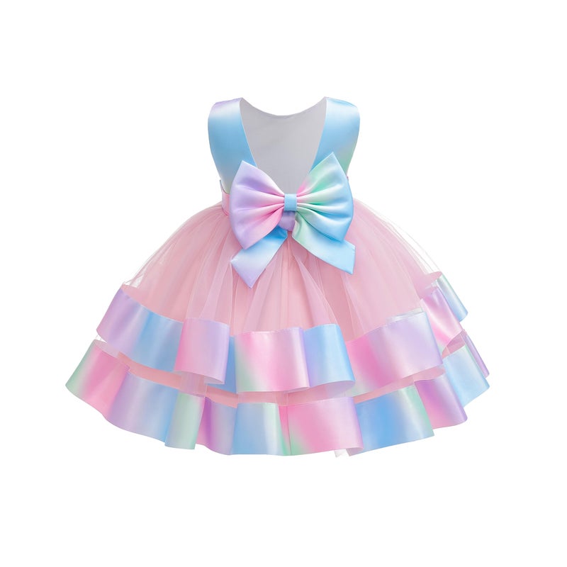 AIMJCHLD Infant Girls Easter Big Bowknot Dresses Baby Little Girls Tulle Lace Wedding Party Ball Gown Dress 3m 6m Rainbow 60 - Image 2