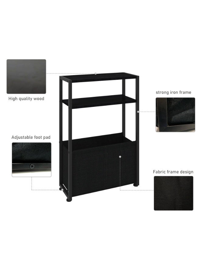 Black Side Table, Narrow End Table for Small Spaces, 3 - Tier Sofa Side Shelf with Magazine Rack, Multifunctional Bedside Table for Living Room/Bedroom - Image 3