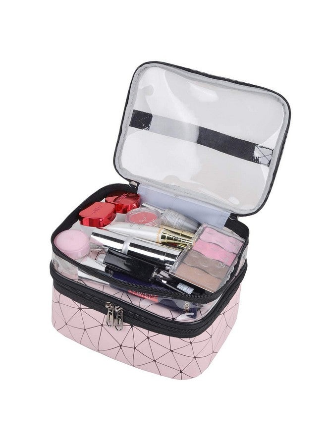 FLYNGO FLYNGO Double Layer Cosmetic Bag Organizer Makeup Pouch for Women Travel Cosmetics Case Toiletry bags for Girls (Pink diamond)  - Image 5