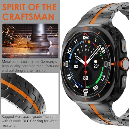 WINGLE Titanium Band for Galaxy Watch Ultra Bands 47mm 2025/2024 Men Rugged Durable Armor Robust Samsung Galaxy Watch Ultra Band Classy Casual Business Metal Bands Butterfly Clasp, Black/Orange - Image 4