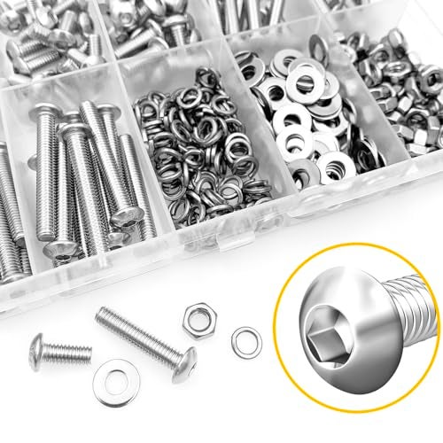 Mywish 380 Pcs M4 Screw Nuts and Bolts Assortment Kit, 304 Stainless Steel Button Head Socket Cap Metric Screws Bolts, Spring & Flat Lock Washers/Nuts/Hex Wrenches, M4*8/10/12/16/20/25/30 - Image 2