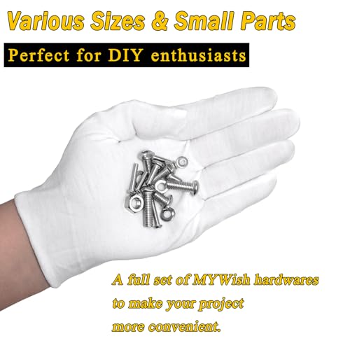 Mywish 380 Pcs M4 Screw Nuts and Bolts Assortment Kit, 304 Stainless Steel Button Head Socket Cap Metric Screws Bolts, Spring & Flat Lock Washers/Nuts/Hex Wrenches, M4*8/10/12/16/20/25/30 - Image 4