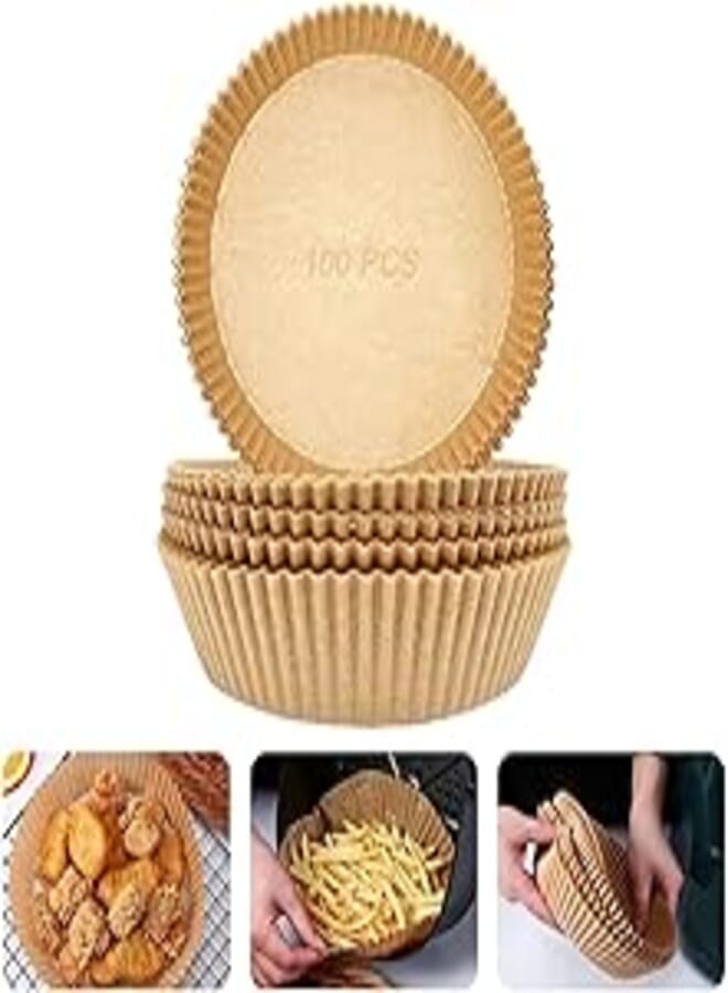 100 PCS Air Fryer Disposable Paper Liner, Non-stick Disposable Air Fryer Liners, Baking Paper for Air Fryer Oil-proof, Water-proof, Food Grade Parchment for Baking Roasting Microwave