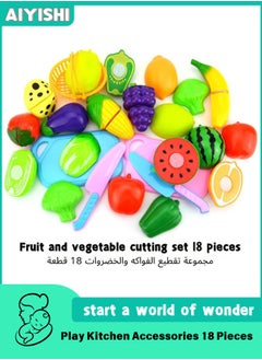 AIYISHI Play Kitchen Accessories 18 Pieces Educational Playset with Toy Knife and Beautiful Basket Play Food Set for Kids Pretend Food Cutting Toy Vegetables and Fruits  - Image 1