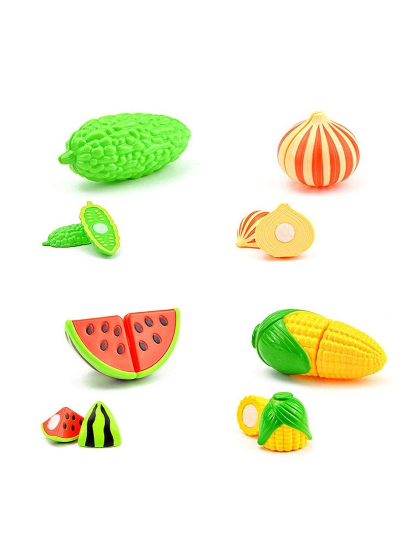 Play Kitchen Accessories 18 Pieces Educational Playset with Toy  and Beautiful Basket Play Food Set for Kids Pretend Food Cutting Toy Vegetables and Fruits