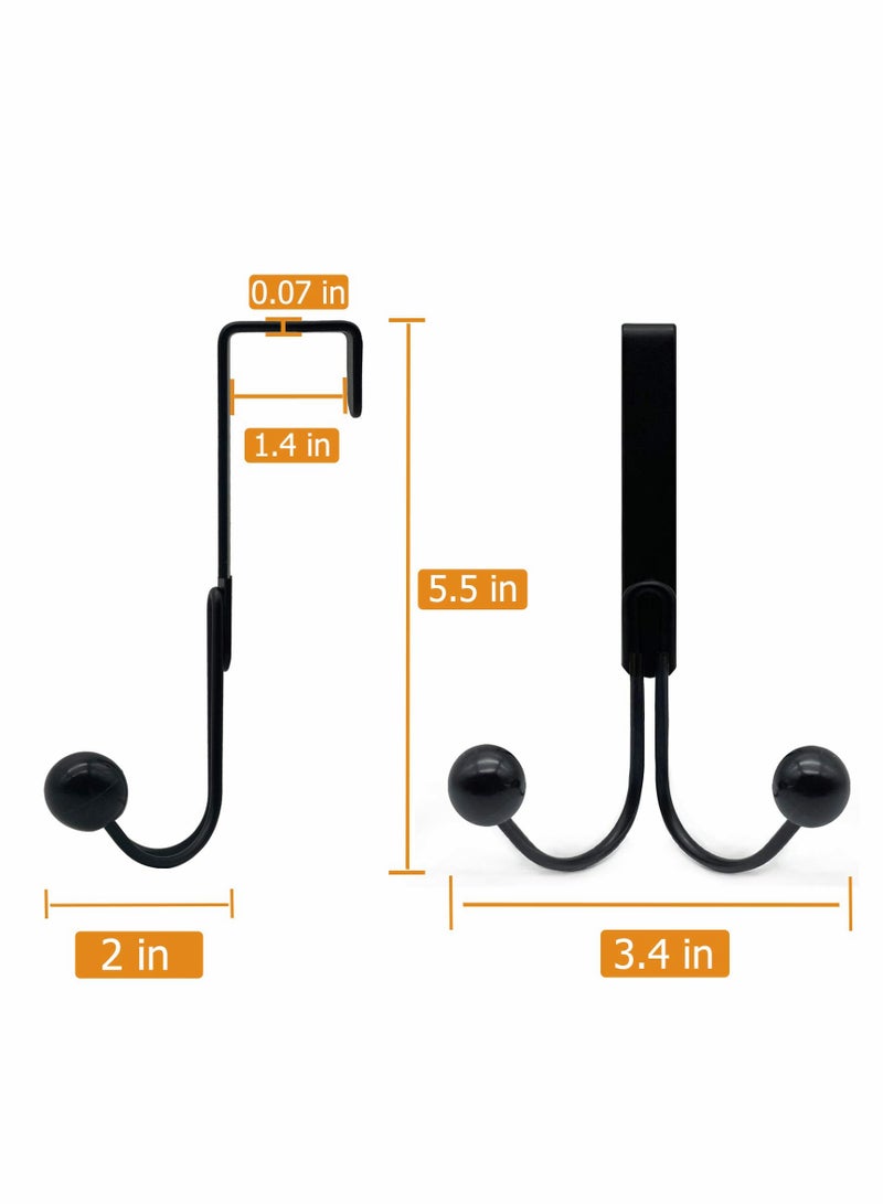Over The Door Hooks for Clothes Metal Over The Door Hanger 2 Hooks Over Door Hooks for Hanging Coat Bag Robe Hat Scarf Black