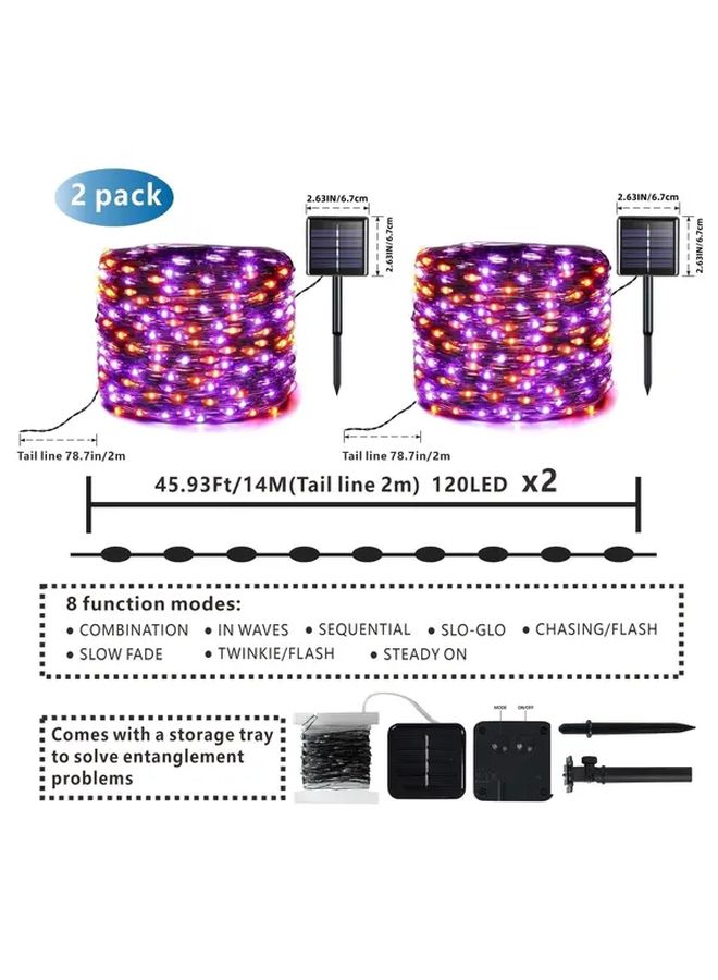 2 حزمة من أضواء سلسلة LED البيضاء لهالوين بطول 40 قدمًا تعمل بالطاقة الشمسية مع 8 أوضاع للزينة الخارجية - Image 3