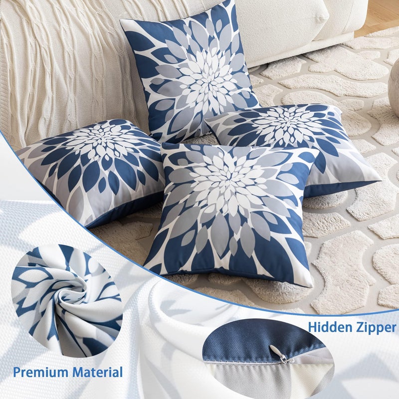 Qahing Pack of 4 Outdoor Waterproof Pillow Covers 18x18 Decorative Outdoor Throw Pillows Garden Square Cases for Patio Furniture, Couch, Tent Sunbrella, Bench, Blue Grey - Image 5