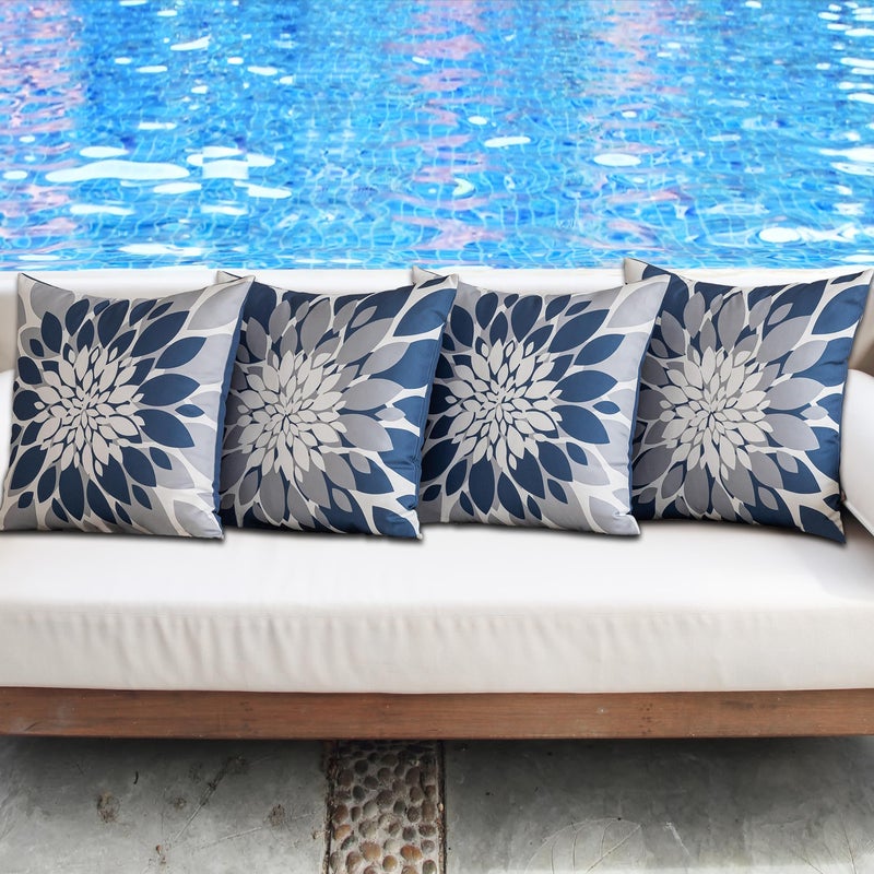 Qahing Pack of 4 Outdoor Waterproof Pillow Covers 18x18 Decorative Outdoor Throw Pillows Garden Square Cases for Patio Furniture, Couch, Tent Sunbrella, Bench, Blue Grey - Image 3