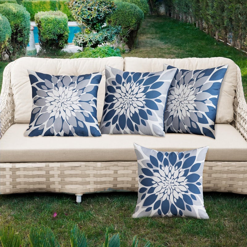 Qahing Pack of 4 Outdoor Waterproof Pillow Covers 18x18 Decorative Outdoor Throw Pillows Garden Square Cases for Patio Furniture, Couch, Tent Sunbrella, Bench, Blue Grey - Image 2