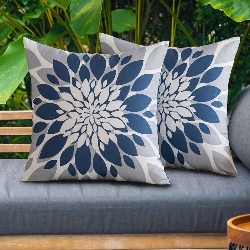 Qahing Pack of 4 Outdoor Waterproof Pillow Covers 18x18 Decorative Outdoor Throw Pillows Garden Square Cases for Patio Furniture, Couch, Tent Sunbrella, Bench, Blue Grey - Image 4