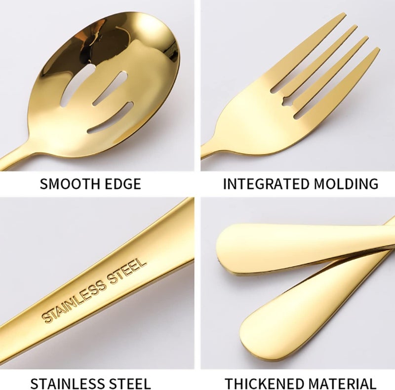 Dadamong 11Piece Serving Utensil Set Stainless Steel Modern Flatware Serving Set Serving Spoons Fork Knife Ladle Tableware Cutlery for Home Restaurant Buffet Party Gold - Image 5
