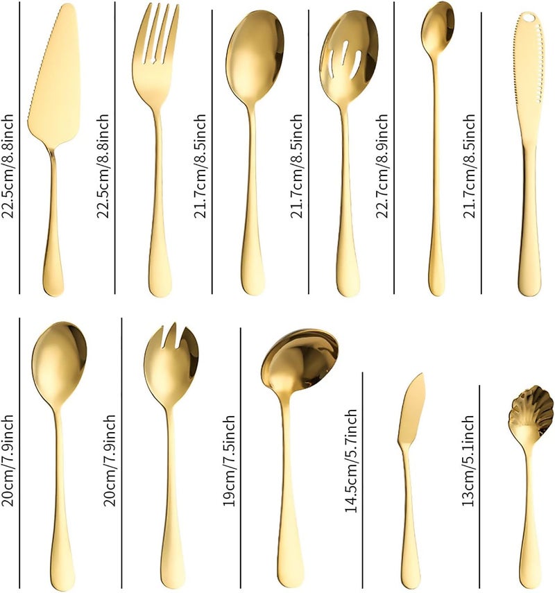 Dadamong 11Piece Serving Utensil Set Stainless Steel Modern Flatware Serving Set Serving Spoons Fork Knife Ladle Tableware Cutlery for Home Restaurant Buffet Party Gold - Image 3