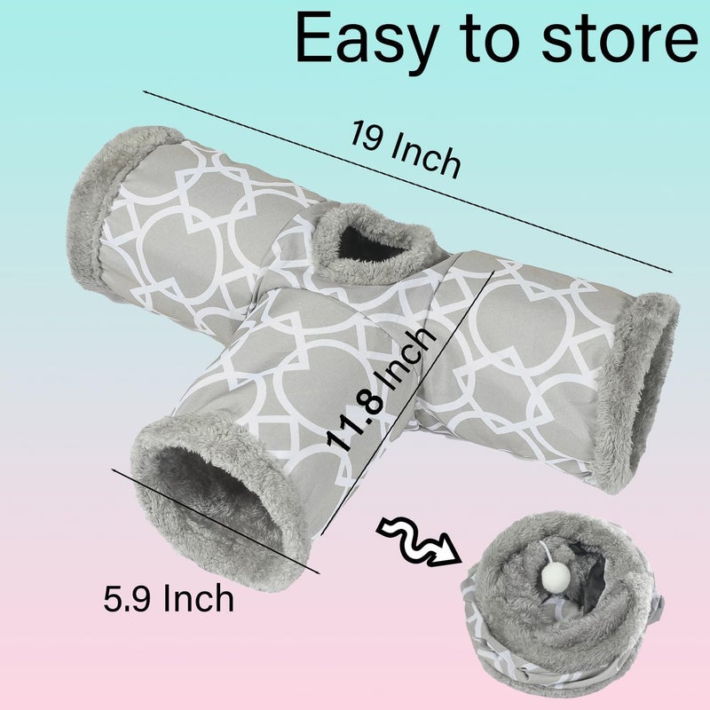 LUCKITTY Plush Inside 3-Way Shape Small Animals Tube Tunnel with Interactive Ball for Guinea Pig, Hamster, Chinchilla, Hedgehog Hiding and Resting, Geometric Grey - Image 3