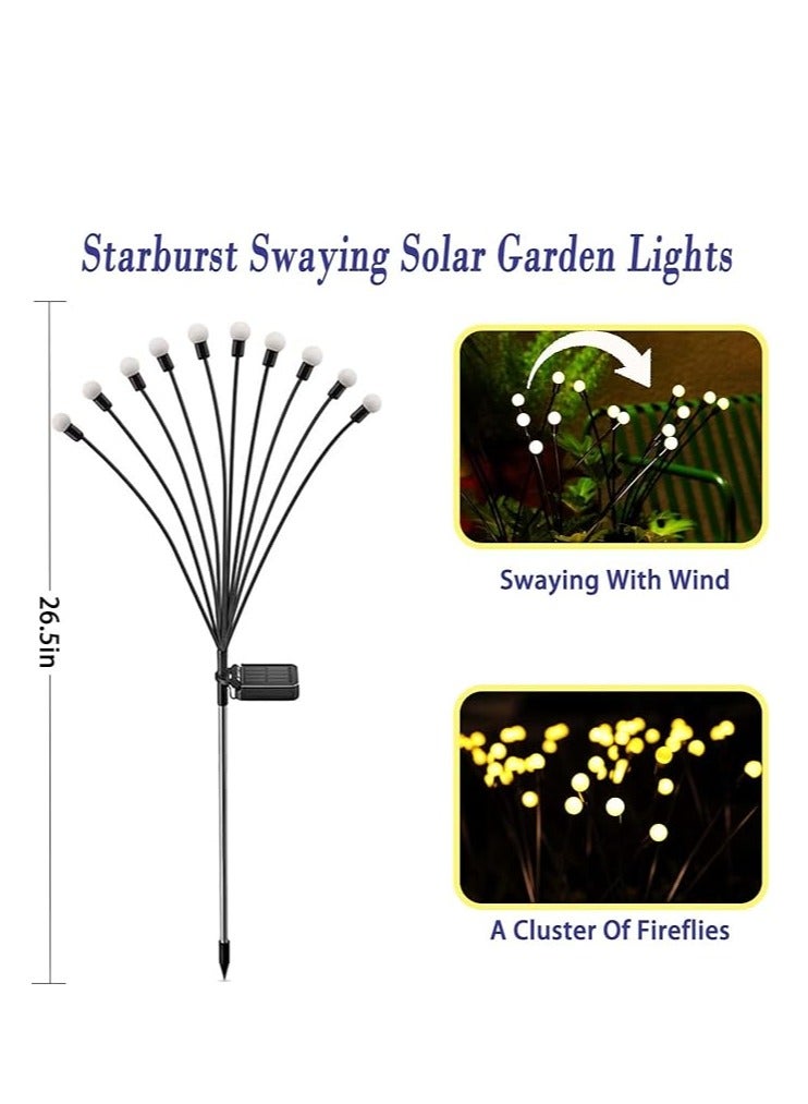 مجموعة من 2 مصباح حديقة يعمل بالطاقة الشمسية للاستخدام الخارجي، 10 مصابيح LED متأرجحة تعمل بالطاقة الشمسية، تتأرجح مع الرياح، مصابيح خارجية مقاومة للماء تعمل بالطاقة الشمسية لتزيين الفناء والمسار (أبيض دافئ) - Image 1