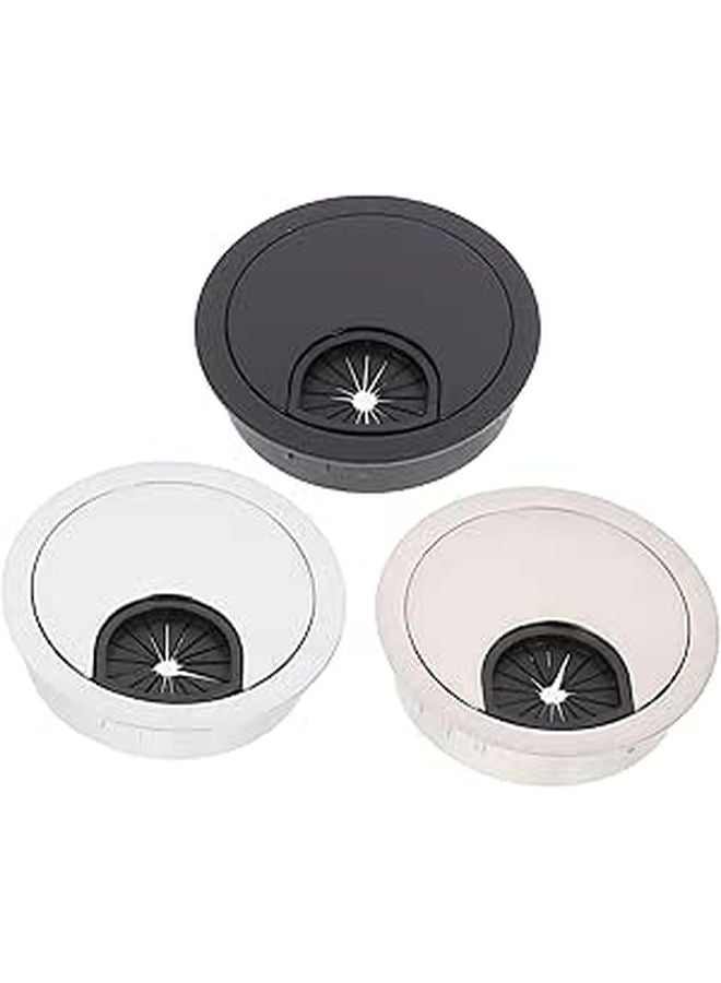 3Pcs Cable Management Box Desk Wire Grommet Round Organizer Easy Open Cover White - Image 1